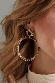 Oorbellen glaskralen winter beige goud