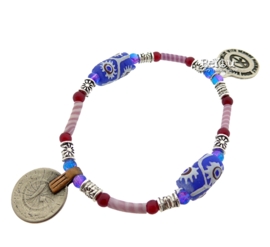 Flip Flop Bracelet Beads 'n Coins Pink Blue