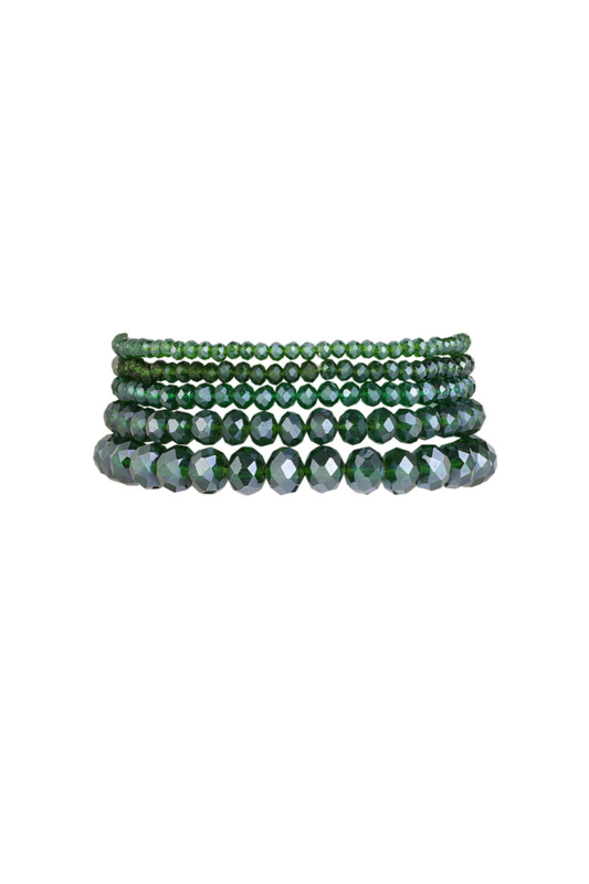Set van 5 kristal armbanden groen - olijf