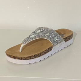 Slipper Tess zilver/wit