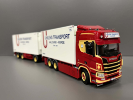 WSI 01-5004 Uhlens; SCANIA R HIGHLINE CR20H 6X2 TAG AXLE RIGED REEFER TRUCK DRAWBAR TRAILER - 6 AXLE