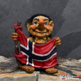 Trol met Noorse Vlag - Beeldje ( 9 cm )