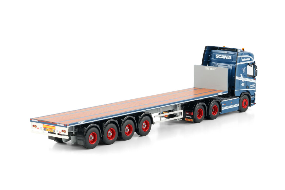 WSI 01-4626 Vindelsbaek; SCANIA R HIGHLINE CR20H 6X2 TAG AXLE FLATBED TRAILER - 4 AXLE