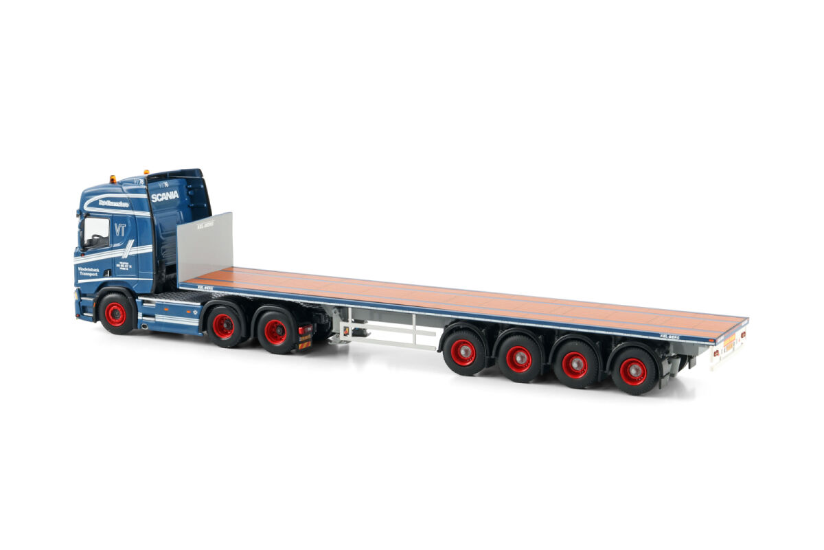 WSI 01-4626 Vindelsbaek; SCANIA R HIGHLINE CR20H 6X2 TAG AXLE FLATBED TRAILER - 4 AXLE