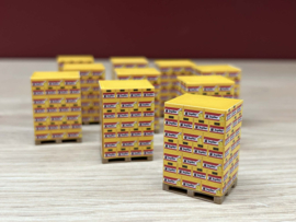 Pallet met Bierkratten  (set van 10) geel Rood (1:50)