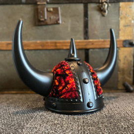 Black Viking Helmet - Danish Pluche (Red)