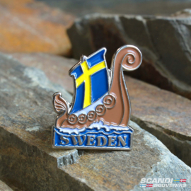 Vikingbootje met zweedse vlag (zeil) - Pin