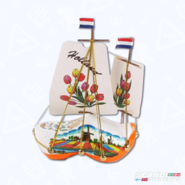 Wooden Clogs Boat - White/Orange