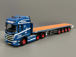 WSI 01-4626 Vindelsbaek; SCANIA R HIGHLINE CR20H 6X2 TAG AXLE FLATBED TRAILER - 4 AXLE