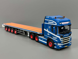 WSI 01-4626 Vindelsbaek; SCANIA R HIGHLINE CR20H 6X2 TAG AXLE FLATBED TRAILER - 4 AXLE
