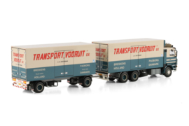 WSI 01-4765 Transport Vooruit; SCANIA 3 SERIES RIGED REEFER TRUCK 6X2 TAG AXLE RIGED REEFER DRAWBAR TURNTABLE TRAILER - 5 AXLE