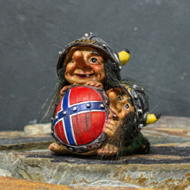 Trolls behind Norwegian shield - statuette