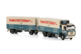 WSI 01-4765 Transport Vooruit; SCANIA 3 SERIES RIGED REEFER TRUCK 6X2 TAG AXLE RIGED REEFER DRAWBAR TURNTABLE TRAILER - 5 AXLE