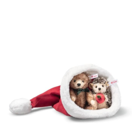 Steiff egel en beertje in kerstmuts 14 cm (voorbestelling)