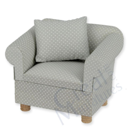 Fauteuil grijs met stippen en 1 kussen