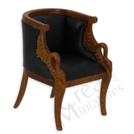 Fauteuil Empire noyer-cuir noir