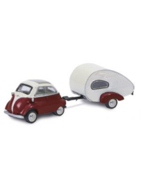 BMW Isetta + caravan, rood/wit(Sch26486)