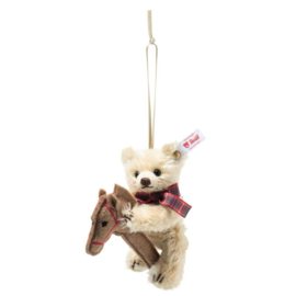 Steiff Teddybeer ornament met stokpaardje 11 cm.