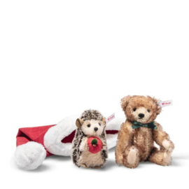 Steiff egel en beertje in kerstmuts 14 cm (voorbestelling)