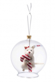 Steiff Muis met zuurstok ornament in glasbol. EAN 006296