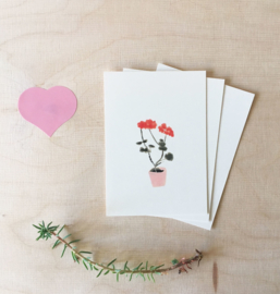 mini kaartjes en envelop | Geranium & roodborstje (set)