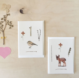 mini cards and envelop | Deer & gold crest (set)
