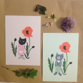 Cat and poppy (green)