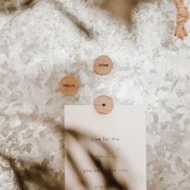 Houten magneet set - hello, love, hartje