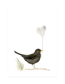 mini card | Black bird & heart