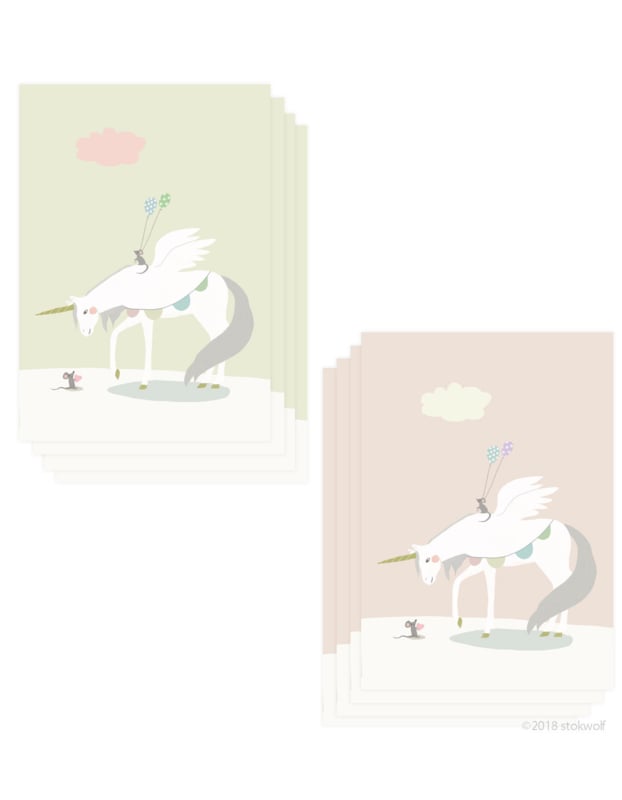 mini cards | unicorn and mouse (set)