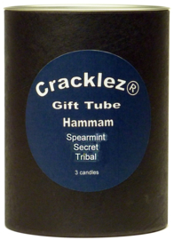 Cracklez® Geschenkset Hammam met 3 knetter houtlont geur kaarsen: spearmint hammam, tribal hammam en secret hammam