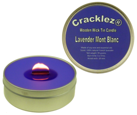 Cracklez® Knister Holzdocht Duftkerze in Dose Lavendel Mont Blanc. Blau-violett.