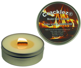 Cracklez® Crackling Scented Wooden Wick Tin Candle Cedar wood & Sandalwood. Uncolored.