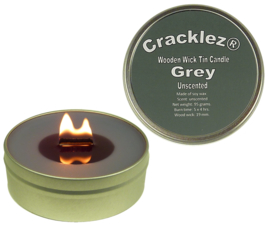 Cracklez® Crackling Unscented Wooden Wick Tin Candle Grey