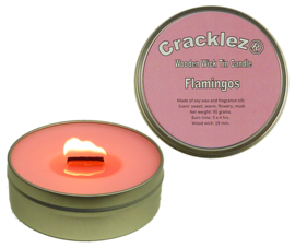 Cracklez® Crackling Scented Wooden Wick Tin Candle Flamingos. Ambient. Pink.
