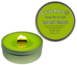 Cracklez® Crackling Scented Wooden Wick Tin Candle Lime Basil & Mandarin. Designer Perfume Inspired.