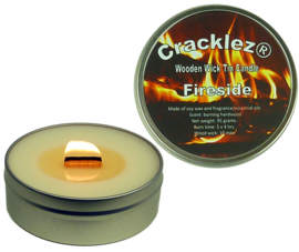 Cracklez® Crackling Scented Wooden Wick Tin Candle Fireside. Hard Wood Fire Scent. Uncolored.