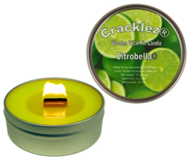 Cracklez® Crackling Scented Wooden Wick Tin Candle Citronella. Lime. Aromatherapy.