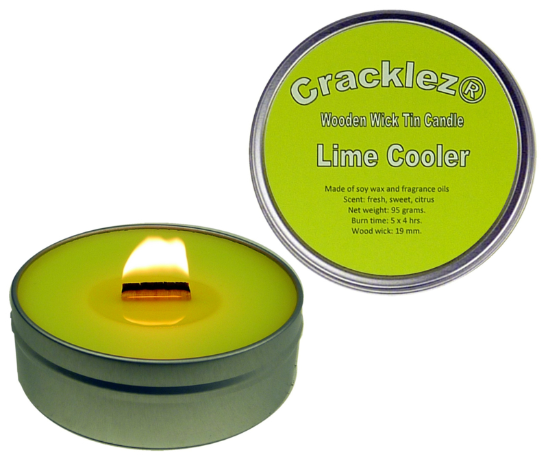 Cracklez® Crackling Scented Wooden Wick Tin Candle Lime Cooler.