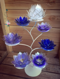 Purple Lotus Boom | 7 capiz waxinelicht houders inclusief standaard | Wit