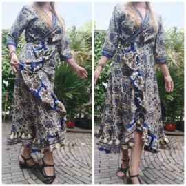 Ibiza Dress one size fits all | Wikkeljurk | sari |  blauw met creme
