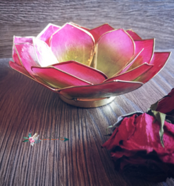 Bladvorm Lotus Cadiz waxinelichthouder Roze Groen | gouden rand