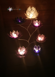 Purple Lotus Boom | 7 capiz waxinelicht houders inclusief standaard | Wit