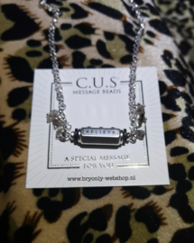 C.U.S® ketting message beads 'Dream, Believe, Achieve' (nikkelvrij) met herkimer bedels