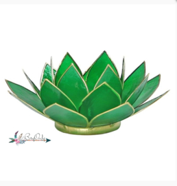 Lotus waxinelichthouder groen | gouden randjes|  4e chakra