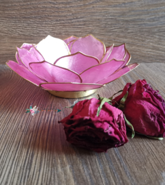 Bladvorm Lotus waxinelichthouder roze | gouden rand |sfeerlicht