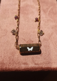 C.U.S® ketting message beads "hope" & butterfly Goud (nikkelvrij) met herkimer en granaat bedels