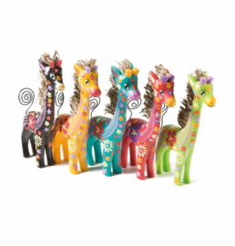 Turquoise handbeschilderde houten fotohouder giraffe