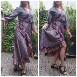 Ibiza Dress one size fits all | Wikkeljurk | sari |  paars met roze