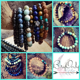 Unieke herenarmband met Rudraksha zaden, Boeddhha en Turquoise kralen 22 cm